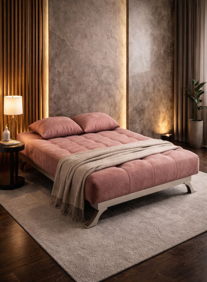 Harmony Home Suede Fabric Sofa Bed – Modern Folding Convertible Sofa Bed with Pillow, Compact Space-Saving Design for Living Room, Apartment, Dorm & Office - Light Pink - Image 2